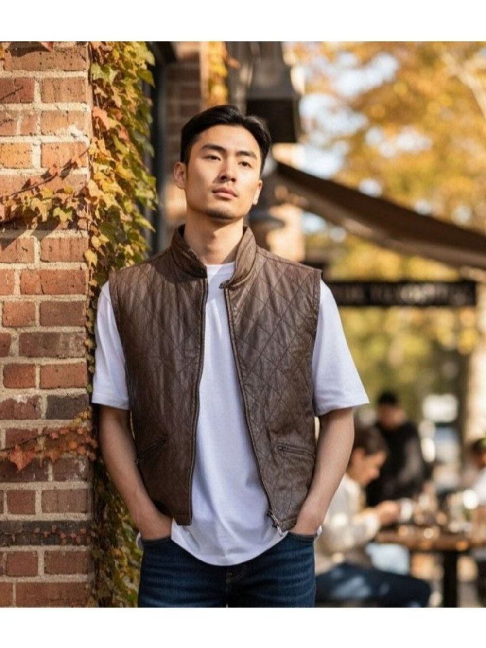Kiton Napoli Mens Quilted Leather Vest Made In Italy Size EU 50/Display Model Ne